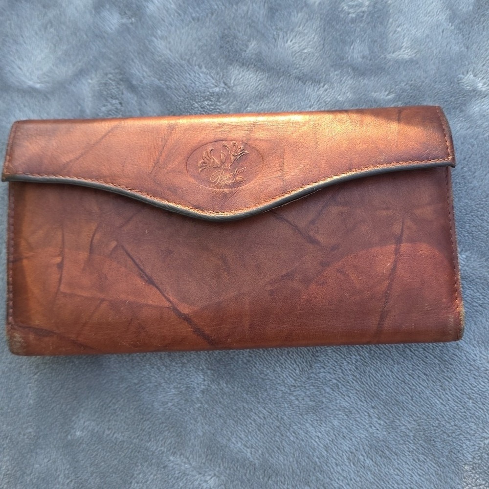 Vtg Buxton Leather‎ Unisex Pocket Book Change Purse Tan Folding Card Storage